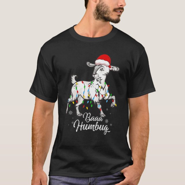 Baa Humbug Goat Santa Hat Bah Humbug Christmas Fun T-Shirt (Front)