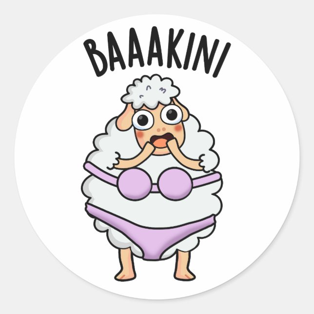 Baa-kini Funny Bikini Pun  Classic Round Sticker (Front)