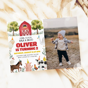 Baa Oink Moo Farm 2nd Birthday Photo Invitation