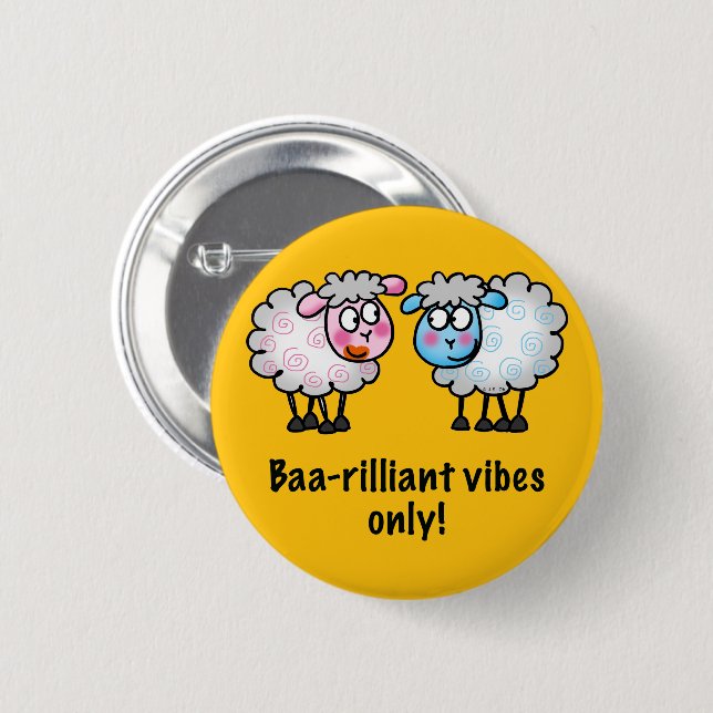 Baa-rilliant - Cute Cartoon Sheep Pair 6 Cm Round Badge (Front & Back)