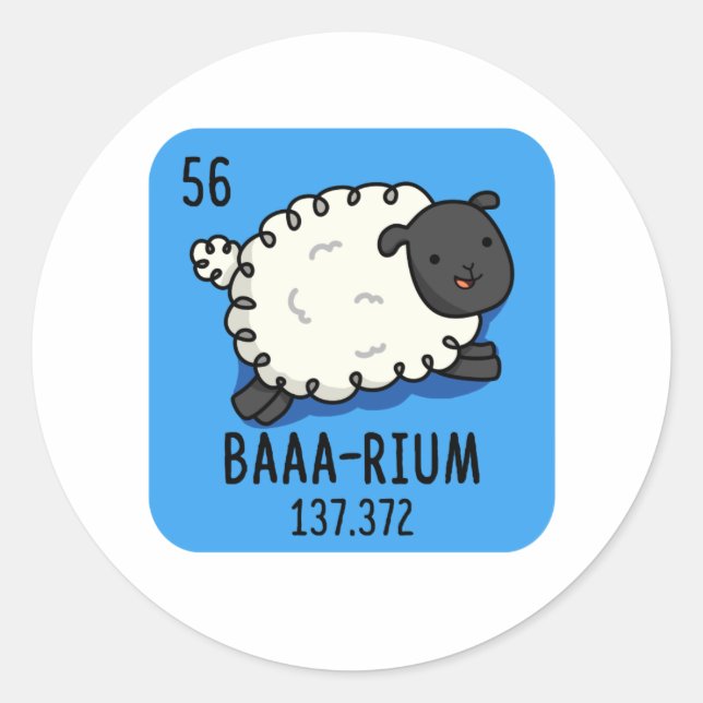 Baa-rium Funny Sheep Chemistry Pun  Classic Round Sticker (Front)