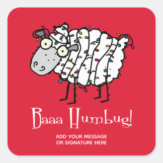 Baaa Bah Humbug Sheep Personalised Christmas Square Sticker