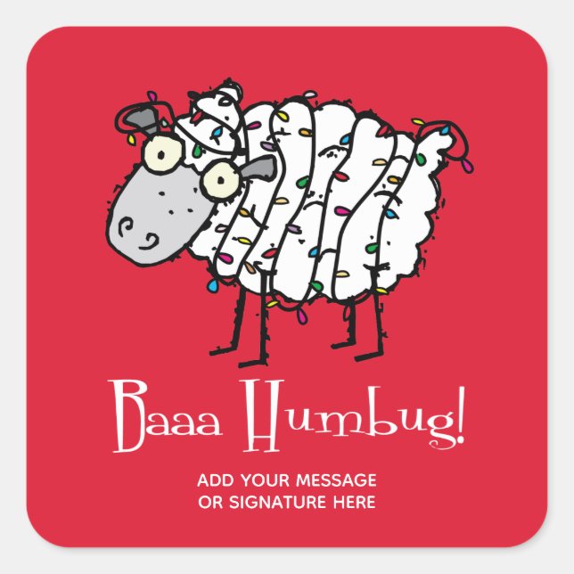 Baaa Bah Humbug Sheep Personalised Christmas Square Sticker (Front)