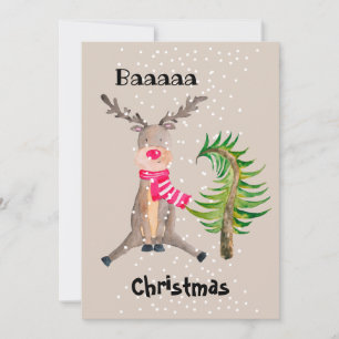 Baaaaa Christmas Watercolor Reindeer Holiday Card