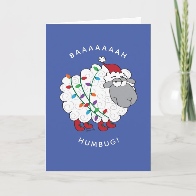 Baaaah Humbug Sheep Wrapped in Christmas Lights Ca Card (Front)