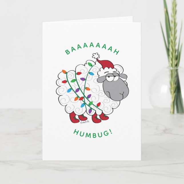 Baaaah Humbug Sheep Wrapped in Christmas Lights Ca Card (Front)