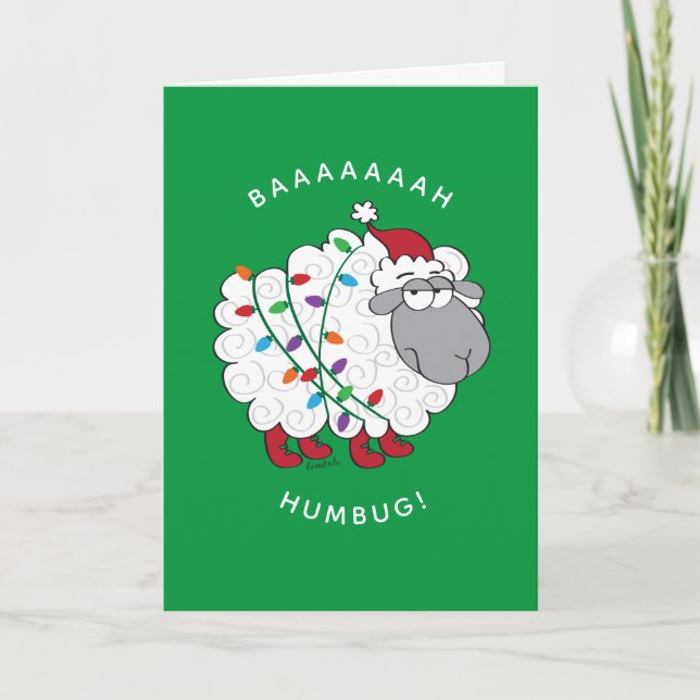 Baaaah Humbug Sheep Wrapped in Christmas Lights Card (Front)