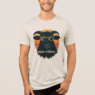Baaarilliant Funny Sheep Pun Retro Sunset Sunglass Tri-Blend Shirt