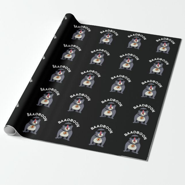 Baadboon Funny Bad Baboon Pun Dark BG Wrapping Paper (Unrolled)
