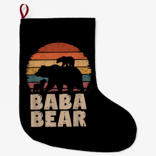 Baba Bear Vintage Retro Funny Father's Day 2 Cubs Large Christmas Stocking