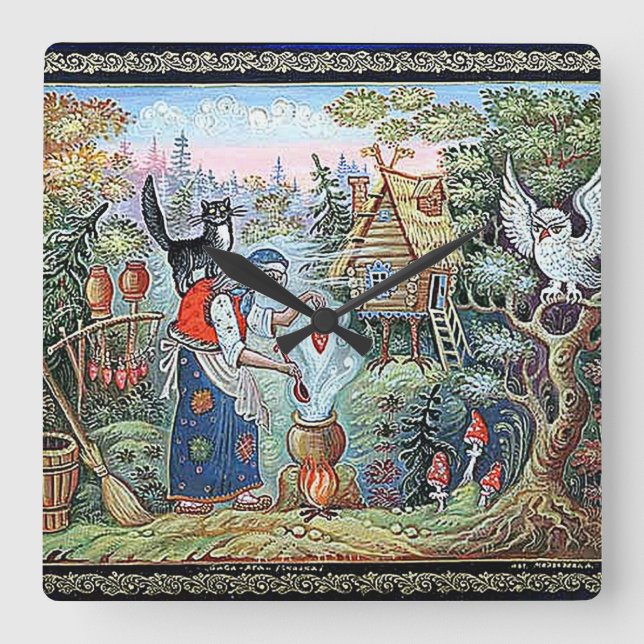 BABA JAGA RUSSIAN FOLKLORE  SQUARE WALL CLOCK (Front)
