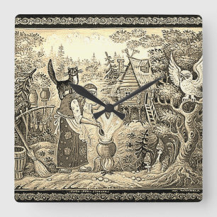 BABA JAGA RUSSIAN FOLKLORE  SQUARE WALL CLOCK