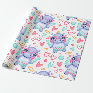 Babby Hippo with heart shape sunglasses Wrapping Paper