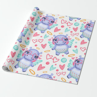 Babby Hippo with heart shape sunglasses Wrapping Paper