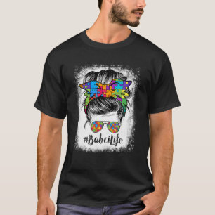 Babci Life Messy Bun Hair Bandana Glasses Autism T-Shirt