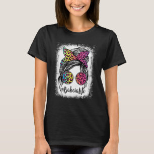 Babcia Life Messy Hair Bun Rainbow Leopard Mother' T-Shirt