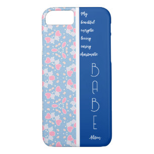 BABE Blue Hearts Pattern Editable iPhone 8/7 Case
