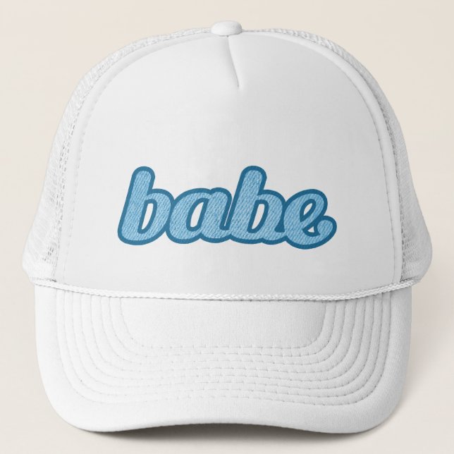 "babe" denim blue and white hat (Front)
