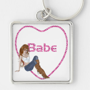 Babe Glitter Heart Candy Redhead Girl Design Key Ring