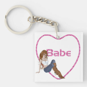 Babe Glitter Heart Candy Redhead Girl Design Key Ring