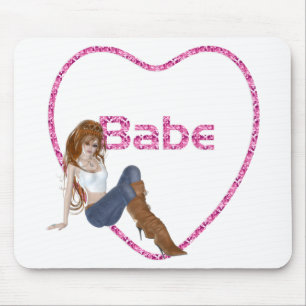 Babe Glitter Heart Candy Redhead Girl Design Mouse Pad