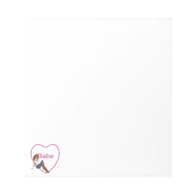 Babe Glitter Heart Candy Redhead Girl Design Notepad (Front)