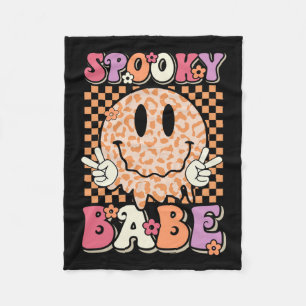 Babe Groovy Halloween Leopard Smile Face Chequered Fleece Blanket