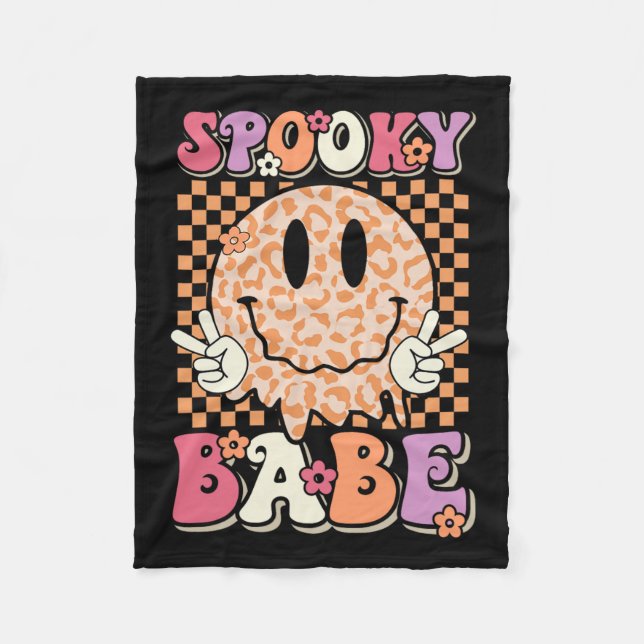 Babe Groovy Halloween Leopard Smile Face Chequered Fleece Blanket (Front)