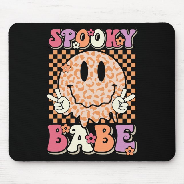 Babe Groovy Halloween Leopard Smile Face Chequered Mouse Pad (Front)