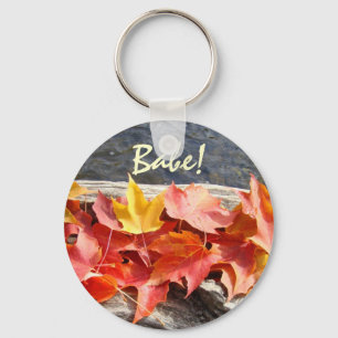 Babe! keychain Red Orange Yellow Fall Leaves art