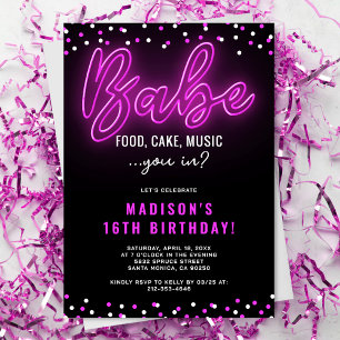 Babe Neon Teen Birthday Invitation