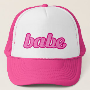 babe text denim style hot pink and white trucker hat