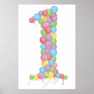 Babies 1st Birthday Party Balloons 1 Poster Print