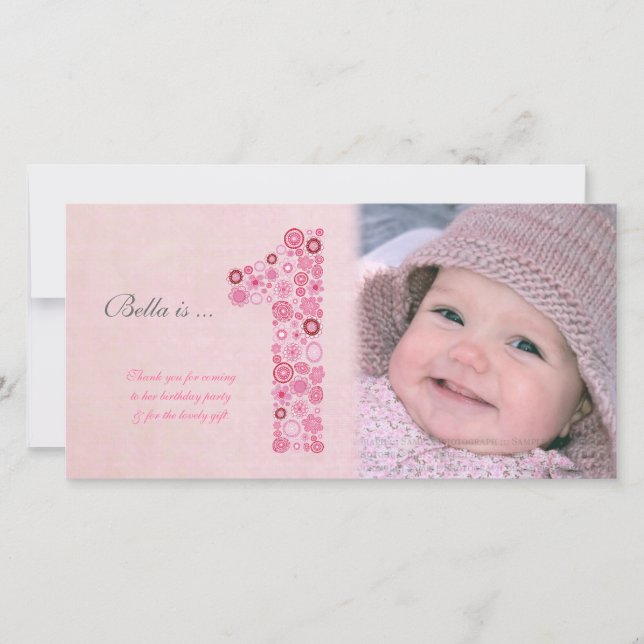 Babies 1st Birthday Thank You Photo Card (Front)