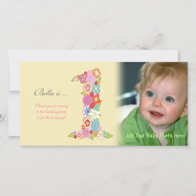 Babies 1st Birthday Thank You Photo Card (Front)