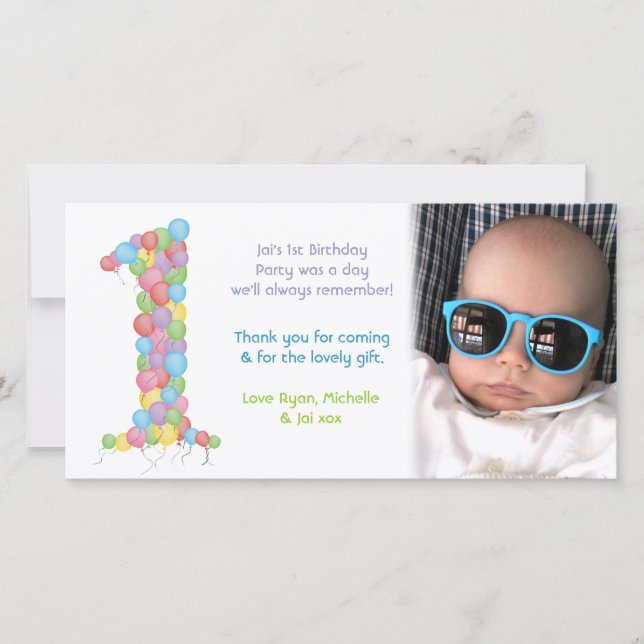 Babies 1st Birthday Thank You Photo Card (Front)