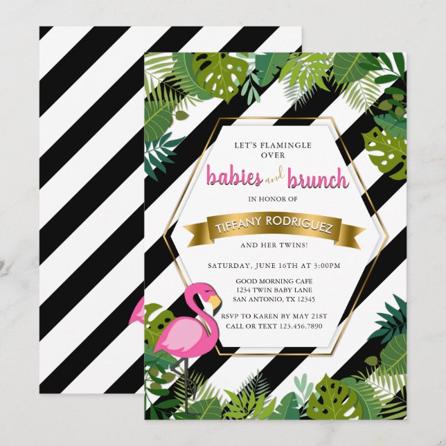 Babies and Brunch Twins Flamingo Baby Shower Invitation (Front/Back)