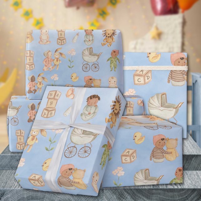 Babies & Animals International Blue Wrapping Paper (Babies & Animals International Blue Gift Wrapping Paper Rolls)