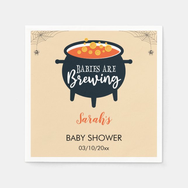Babies are Brewing Halloween cauldron Baby Shower Napkin (Front)