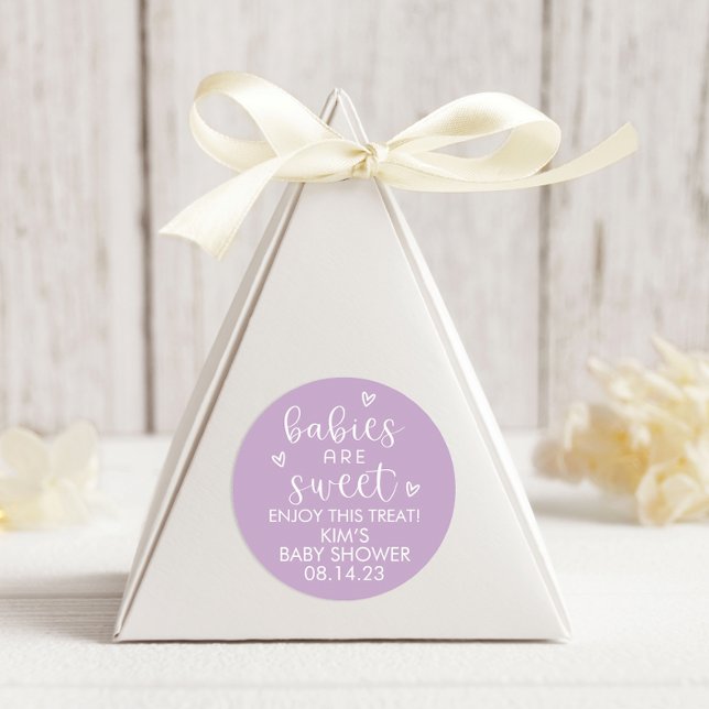 Babies Are Sweet Baby Shower Minimalist Purple  Classic Round Sticker (Creator Uploaded)