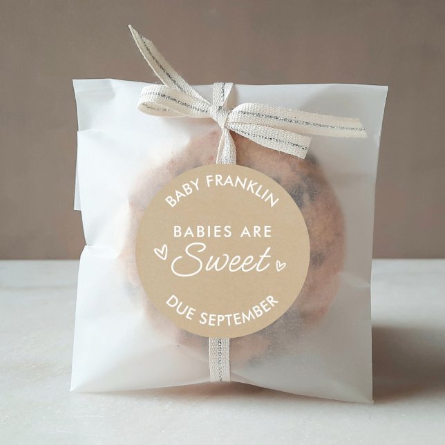 Babies are sweet Baby shower Party favour Kraft Classic Round Sticker (Creator Uploaded)