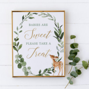 Babies are sweet Deer greenery gold baby shower Poster
