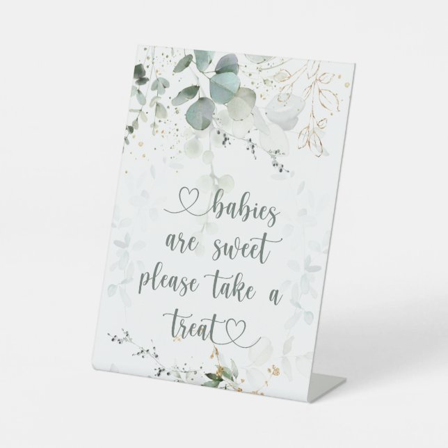 Babies are Sweet Eucalyptus Baby Shower  Pedestal Sign (Front)