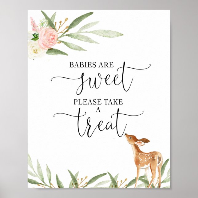 Babies are sweet pink gold deer baby shower poster (Front)