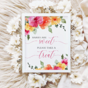 Babies are sweet pink peach floral baby shower poster