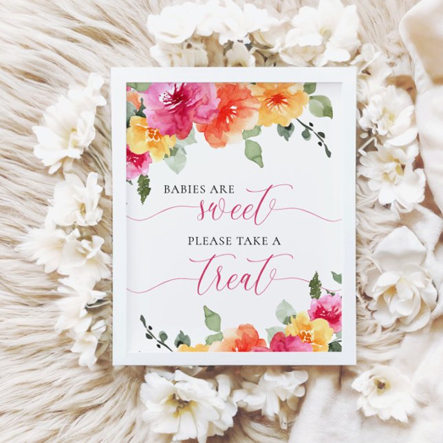 Babies are sweet pink peach floral baby shower poster (Creator Uploaded)