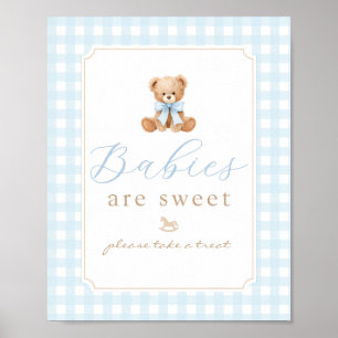 Babies are sweet teddy bear Blue gingham Poster