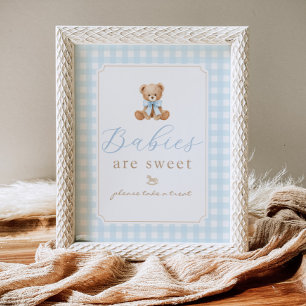 Babies are sweet teddy bear Blue gingham Poster