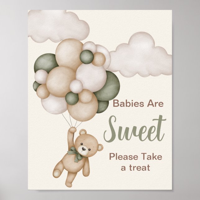 Babies are Sweet Teddy Bear Boy balloons baby show Poster (Front)