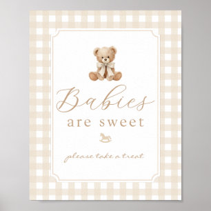 Babies are sweet teddy bear neutral gingham poster
